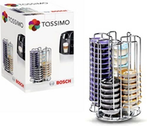 KGA SUPPLIES Portacapsule Rotante Per Tassimo T-Disc, Capacità 52 Capsule, Base Girevole 360°, Finitura Cromata, 24.5x19.5cm