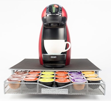 Dolce Gusto Behälter für 36 Kaffeekapseln, T-Discs – Edelstahl-Gitter-Schublade als Tablett, Behälter, Spender, zum Organisieren – Platz für bis zu 36 Kaffeekapseln – dient auch als Kaffeemaschinenständer – Anti-Vibration, rutschfeste Oberfläche – ermöglicht problemlose Auswahl – ideal für die Aufbewahrung von Latte, Cappuccino, Espresso, Moccachino, Milch, heiße Schokolade und andere Kapseln - 2