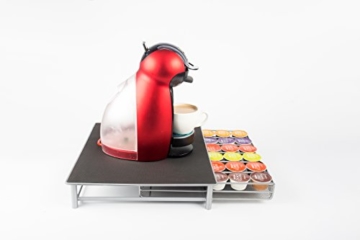 Dolce Gusto Behälter für 36 Kaffeekapseln, T-Discs – Edelstahl-Gitter-Schublade als Tablett, Behälter, Spender, zum Organisieren – Platz für bis zu 36 Kaffeekapseln – dient auch als Kaffeemaschinenständer – Anti-Vibration, rutschfeste Oberfläche – ermöglicht problemlose Auswahl – ideal für die Aufbewahrung von Latte, Cappuccino, Espresso, Moccachino, Milch, heiße Schokolade und andere Kapseln - 3