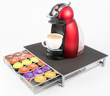 Dolce Gusto Behälter für 36 Kaffeekapseln, T-Discs – Edelstahl-Gitter-Schublade als Tablett, Behälter, Spender, zum Organisieren – Platz für bis zu 36 Kaffeekapseln – dient auch als Kaffeemaschinenständer – Anti-Vibration, rutschfeste Oberfläche – ermöglicht problemlose Auswahl – ideal für die Aufbewahrung von Latte, Cappuccino, Espresso, Moccachino, Milch, heiße Schokolade und andere Kapseln - 1